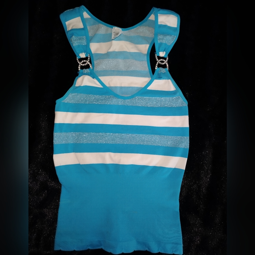 Blue and white striped tank